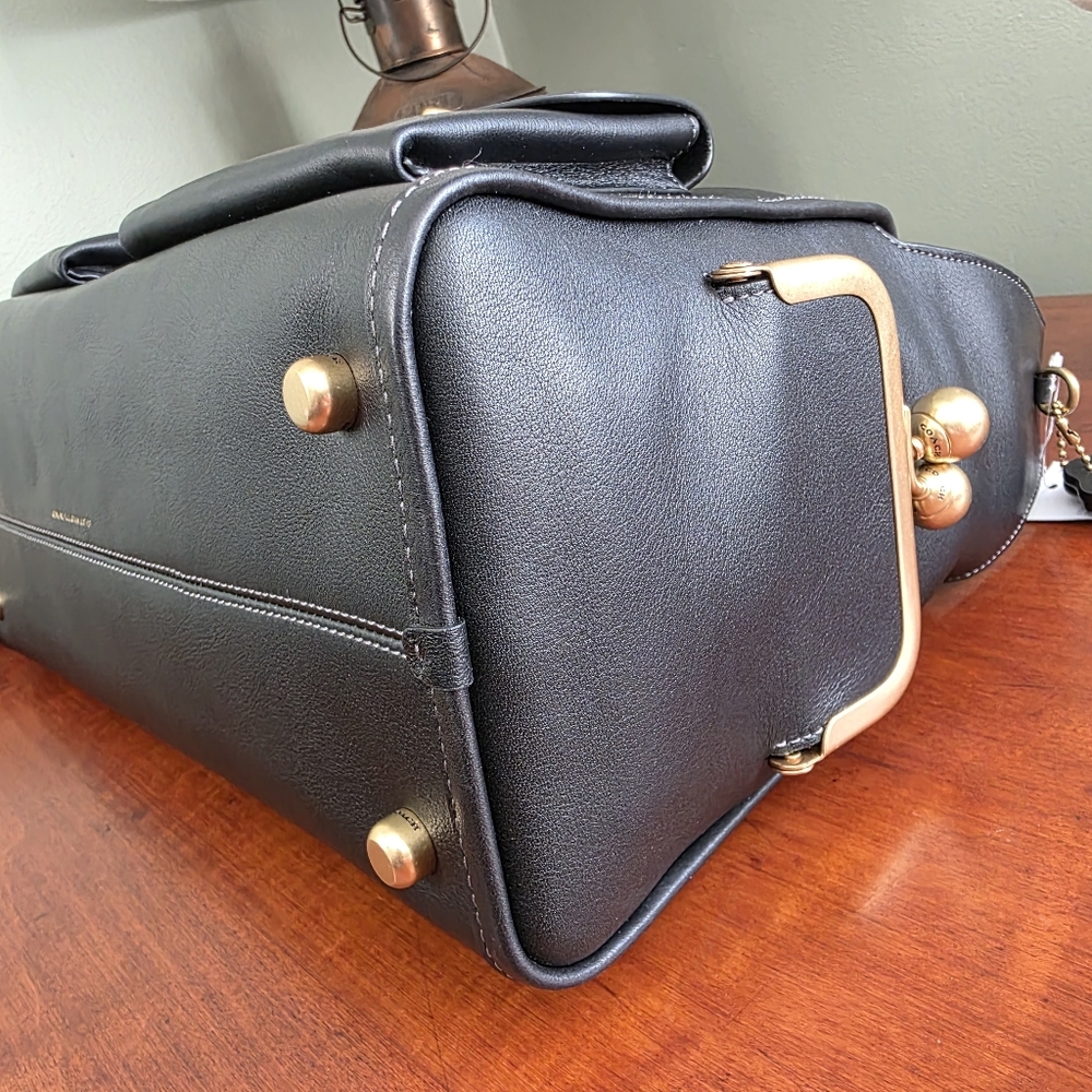 Coach CDZ12 Turnlock Haversack Black Leather Brass Shoulder Bag NWT - Picture 5 of 16